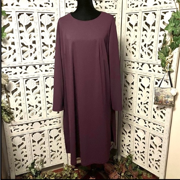 HARVE BENARD VINTAGE PERFECT PLUM PURPLE ZIP UP LONG SLEEVE PLUS MIDI DRESS - Picture 1 of 10